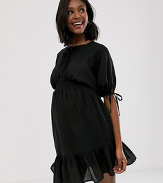 Платье мини с короткими рукавами и эластичной талией ASOS DESIGN Maternity - Черный