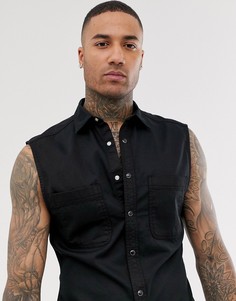 Черная джинсовая рубашка узкого кроя без рукавов с двумя карманами ASOS DESIGN - Черный