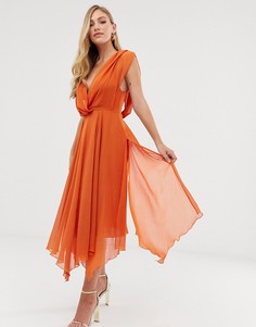 Платье миди с запахом и драпировкой на спине ASOS DESIGN - Оранжевый