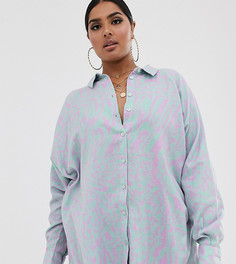 Рубашка бойфренда с длинными рукавами и принтом ASOS DESIGN Curve - Мульти