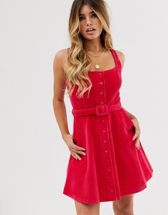 Вельветовое приталенное платье малинового цвета ASOS DESIGN - Розовый
