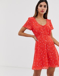 Платье мини с цветочным принтом и пуговицами The East Order - Aggy - Красный