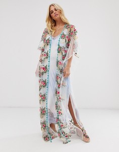 Сетчатое кимоно макси с вышивкой Aratta - Белый