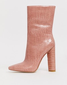 Светло-розовые полусапожки с эффектом крокодиловой кожи на блочном каблуке Simmi London - Katarina - Розовый