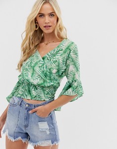 Блузка с запахом и тропическим принтом AX Paris - Зеленый