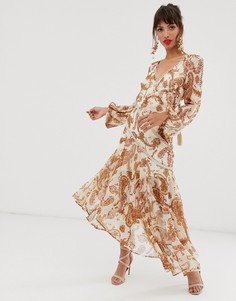 Платье миди с длинными рукавами, принтом пейсли и кружевной отделкой ASOS DESIGN - Мульти