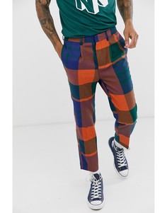 Синие суженные книзу строгие брюки укороченного кроя в крупную клетку ASOS DESIGN - Синий