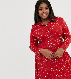 Короткое приталенное платье-рубашка в горошек Wednesdays Girl Curve - Красный