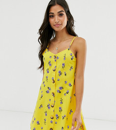 Желтое свободное платье мини с цветочным принтом и пуговицами эксклюзивно для ASOS DESIGN Petite - Мульти
