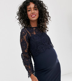 Темно-синее кружевное платье 2 в 1 с длинными рукавами Chi Chi London Maternity - Темно-синий