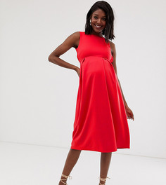 Приталенное платье с открытой спиной и бантом True Violet Maternity - Красный