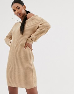Платье-джемпер песочного цвета с открытыми плечами Missguided - Белый