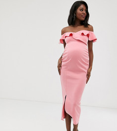 Облегающее платье с открытыми плечами и оборками True Violet Maternity - Розовый