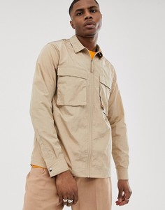 Рубашка-куртка песочного цвета на молнии с карманами в стиле милитари ASOS DESIGN - Кремовый