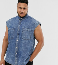 Джинсовая oversize-рубашка без рукавов с эффектом кислотной стирки ASOS DESIGN Plus - Синий