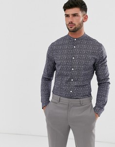 Темно-синяя рубашка скинни с принтом пейсли и воротом на пуговицах ASOS DESIGN - Темно-синий