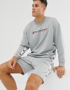 Серый меланжевый свитшот с круглым вырезом и фирменной лентой Tommy Sports - Серый