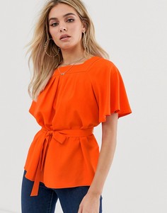 Плиссированный топ с поясом ASOS DESIGN - Оранжевый