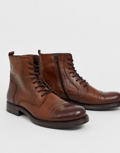 Коричневые кожаные ботинки на шнуровке Jack & Jones - Коричневый