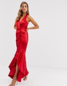 Атласное платье макси City Goddess - Красный
