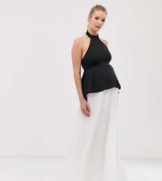 Платье макси в стиле колор блок с халтером и баской ASOS DESIGN Maternity - Черный