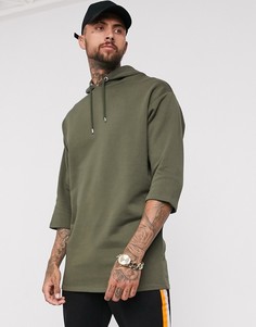 Oversize-худи цвета хаки с рукавами 3/4 ASOS DESIGN - Зеленый