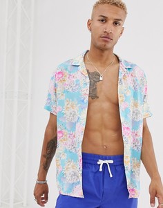 Голубая рубашка стандартного кроя с принтом ASOS DESIGN - Синий