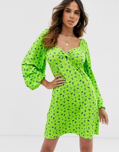 Чайное платье мини с флуоресцентным принтом ASOS DESIGN - Мульти