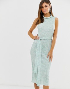 Плиссированное платье миди с цветочным принтом и поясом ASOS DESIGN - Мульти