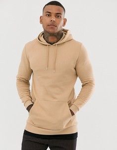 Бежевое длинное худи со вставкой на нижней кромке ASOS DESIGN - Бежевый