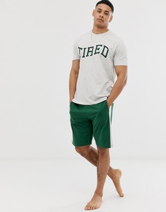 Пижамные шорты и футболка с полосками по бокам и принтом ASOS DESIGN - Зеленый