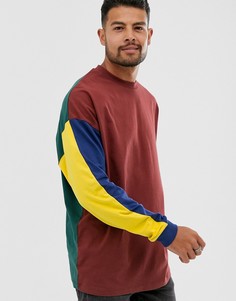 Свободный бордовый лонгслив со вставками колор блок ASOS DESIGN - Коричневый