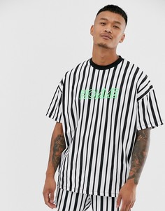 Свободная длинная футболка с неоновой вышивкой Homme ASOS DESIGN - Белый