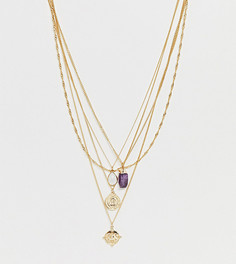 Ожерелье в несколько рядов с подвеской-монетой, камнем и глазом Reclaimed Vintage inspired - Золотой
