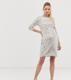 Серебристое платье мини с рукавами 3/4 и пайетками TFNC Maternity - Серебряный