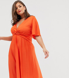 Плиссированное платье миди с широкими рукавами ASOS DESIGN Curve - Оранжевый