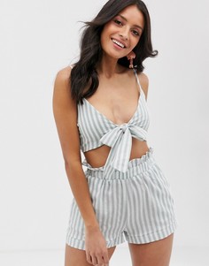 Бралетт на бретельках в зеленую полоску с узлом In The Style x Laura Jade - Мульти