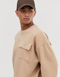 Бежевый oversize-свитшот в стиле милитари с нагрудным карманом ASOS DESIGN - Бежевый