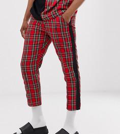 Свободные укороченные брюки в клетку с полосками по бокам Agora - Красный