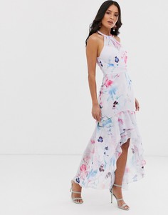 Платье макси с оборками и разноцветным цветочным принтом Lipsy - Мульти