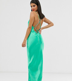 Платье-комбинация макси из атласной ткани со шнуровкой на спине ASOS DESIGN Tall - Зеленый