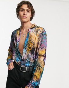 Классическая рубашка со змеиным принтом ASOS DESIGN - Синий