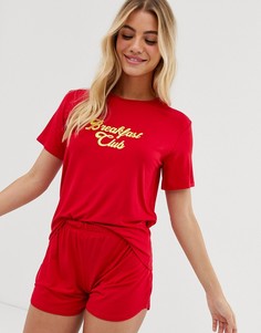 Пижамный комплект с шортами и футболкой с принтом breakfast club Adolescent Clothing - Красный