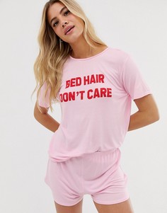 Пижамный комплект с футболкой и шортами Adolescent Clothing bed hair dont care - Розовый