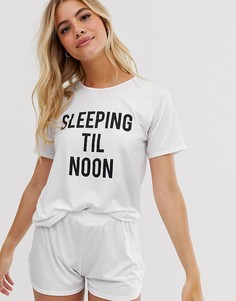 Пижамный комплект с шортами и футболкой с принтом sleeping til noon Adolescent Clothing - Белый