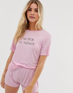 Пижамный комплект с шортами и футболкой с принтом super sundaze Adolescent Clothing - Розовый