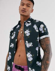 Темно-синяя приталенная рубашка с цветочным принтом ASOS DESIGN - Темно-синий