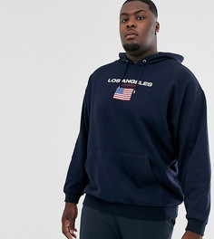 Oversize-худи темно-синего цвета с принтом ASOS DESIGN Plus - Темно-синий
