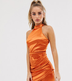 Асимметричное атласное платье мини цвета ржавчины с высоким воротом Scarlett Rocks - Оранжевый