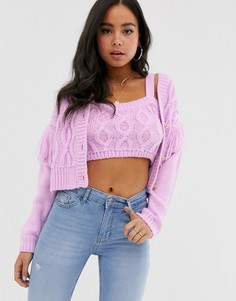 Комбинируемый кардиган с узором косы и бахромой ASOS DESIGN - Фиолетовый